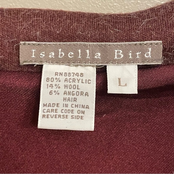 Isabella Bird Sweater Dress Burgundy wool angora hair tie waist size Large - Picture 2 of 11